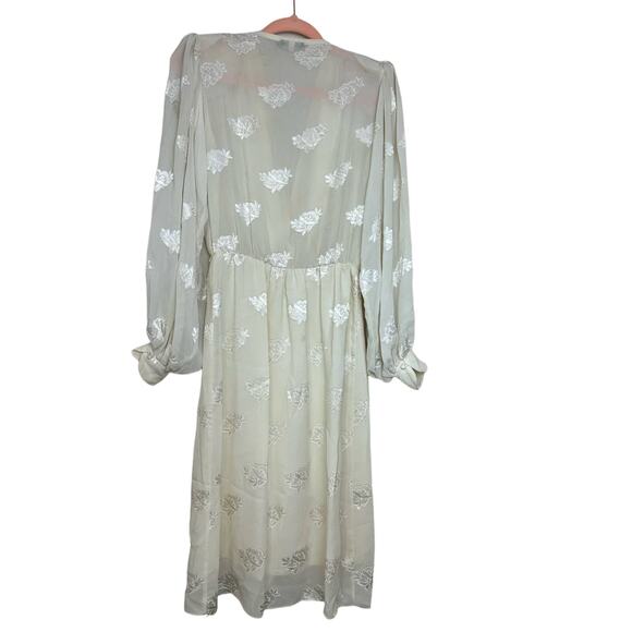 Vintage Cachet By Bari Protas Cream Sheer Floral Embroidered Midi Dress XS - Picture 3 of 16